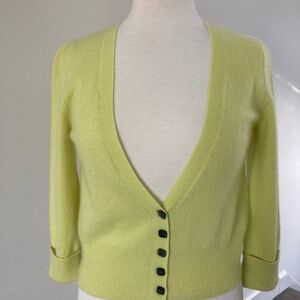 M&S Autograph 100% pure cashmere lime yellow V neck cardigan 3/4 sleeve UK8/US4